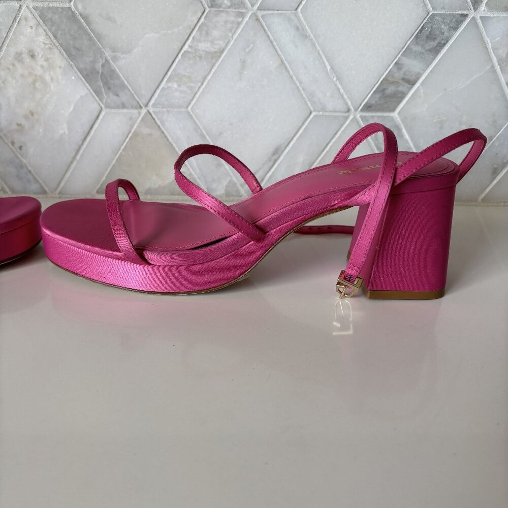 Larroude Size 9 Hot Pink Strappy Platform Block Heel Sandal Gio Sandal Satin - Picture 6 of 12